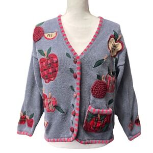 Mandal Bay Knit Cardigan Sweater - apples, teacher size Large vintage 90s